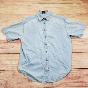 VINTAGE Three Rivers Shirt Womens Medium Light Blue Denim Chambray Button Up *